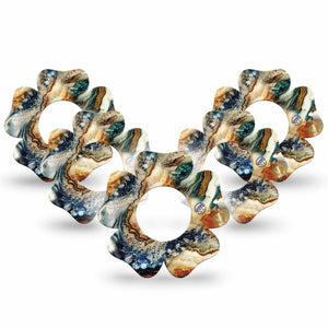 ExpressionMed Sea in a Storm Freestyle Libre 2 Flower Shape Tape, Abbott Lingo,  5-Pack Turbulent Waters Fixing Ring Tape CGM Design