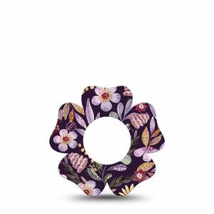 ExpressionMed Moody Blooms Freestyle Libre 2 Flower Shape Tape, Abbott Lingo, Single Muted Colored Florals over Dark backdrop  Fixing Ring Tape CGM Design