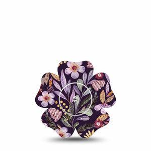ExpressionMed Moody Blooms Freestyle Libre 2 Flower Shape Tape, Abbott Lingo, Single Tape and Single Sticker Purple Floral Design  CGM Design
