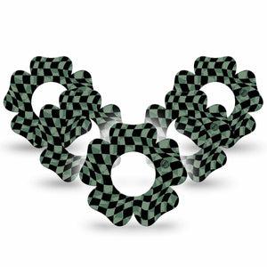 ExpressionMed Green & Black Checkerboard Freestyle Libre 2 Flower Shape Tape, Abbott Lingo,  5-Pack Checkered Style Fixing Ring Tape CGM Design