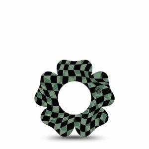 ExpressionMed Green & Black Checkerboard Freestyle Libre 2 Flower Shape Tape, Abbott Lingo,  Single Tape Checkered Tones Fixing Ring Tape CGM Design