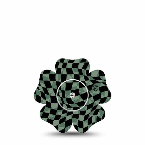 ExpressionMed Green & Black Checkerboard Freestyle Libre 2 Flower Shape Tape, Abbott Lingo,  Single Tape Checkered Tones Fixing Ring Tape CGM Design