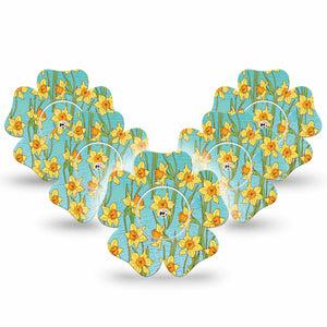 ExpressionMed Daffodils Freestyle Libre 2 Flower Shape 5-Pack Springtime Joy Adhesive Tape CGM Design, Abbott Lingo with Center Stickers