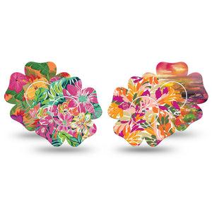 ExpressionMed Tangerine Tropics Variety Pack Freestyle Libre 2 and Libre 2 Plus Flower Shape Tape, Abbott Lingo, 4-Pack Tape and 4-Pack Sticker Variety Sunset Garden by the Sea, Plaster CGM Design