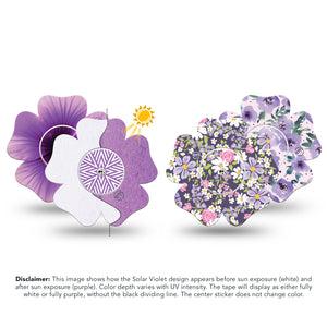 ExpressionMed Purple Hues Variety Pack Freestyle Libre 2 and Libre 2 Plus Flower Shape Tape, Abbott Lingo, 4-Pack Tape and 4-Pack Stickers Variety Sunlight-Activated, Plaster CGM Design