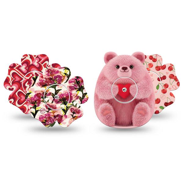 ExpressionMed Bear Hugs Freestyle Libre, Libre 2 Plus, and Abbott Lingo Flower, 4-Pack Tape and 4-Pack Sticker, Valentines inspired patterns Best Covers for CGM