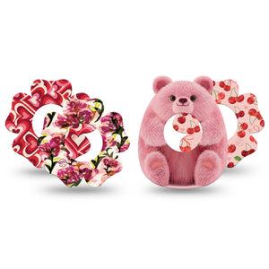 ExpressionMed Bear Hugs Freestyle Libre, Libre 2 Plus, and Abbott Lingo Flower, 4-Pack Tape Romantic prints Overlay Patch for Continuous Glucose Monitor