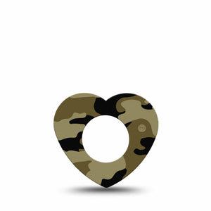 ExpressionMed Camo Freestyle Libre 2 and Libre 2 Plus Heart Shape Tape, Abbott Lingo, Single Tape Military Camo Plaster CGM Design