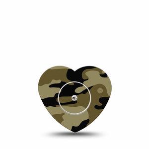 ExpressionMed Camo Freestyle Libre 2 and Libre 2 Plus Heart Shape Tape, Abbott Lingo, Single Tape and Single Sticker Camouflage Shades Plaster CGM Design