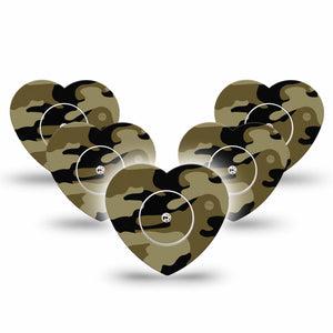 ExpressionMed Camo Freestyle Libre 2 and Libre 2 Plus Heart Shape Tape, Abbott Lingo, 5-Pack Tape and 5-Pack Sticker Combat Gray Plaster CGM Design