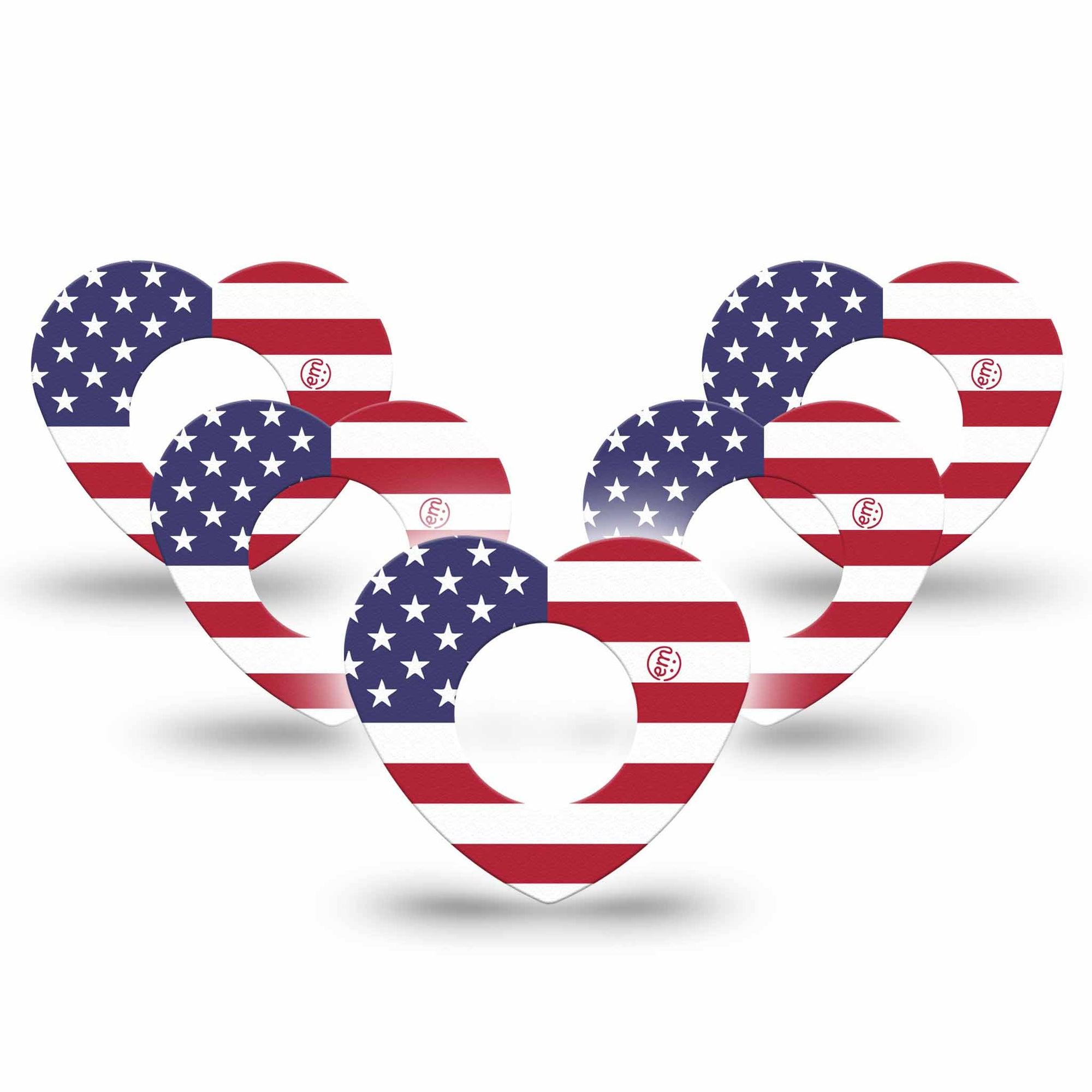 ExpressionMed U.S. Flag Freestyle Libre 2 and Libre 2 Plus Heart Shape Tape, Abbott Lingo, 5-Pack Tape Symbol Freedom, Adhesive Patch CGM Design