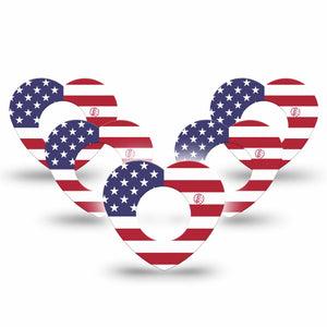 ExpressionMed U.S. Flag Freestyle Libre 2 and Libre 2 Plus Heart Shape Tape, Abbott Lingo, 5-Pack Tape Symbol Freedom, Adhesive Patch CGM Design