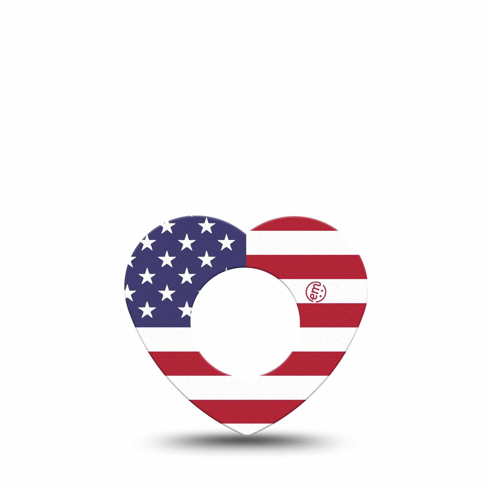 ExpressionMed U.S. Flag Freestyle Libre 2 and Libre 2 Plus Heart Shape Tape, Abbott Lingo,  Single Tape Freedom Banner, Adhesive Patch CGM Design