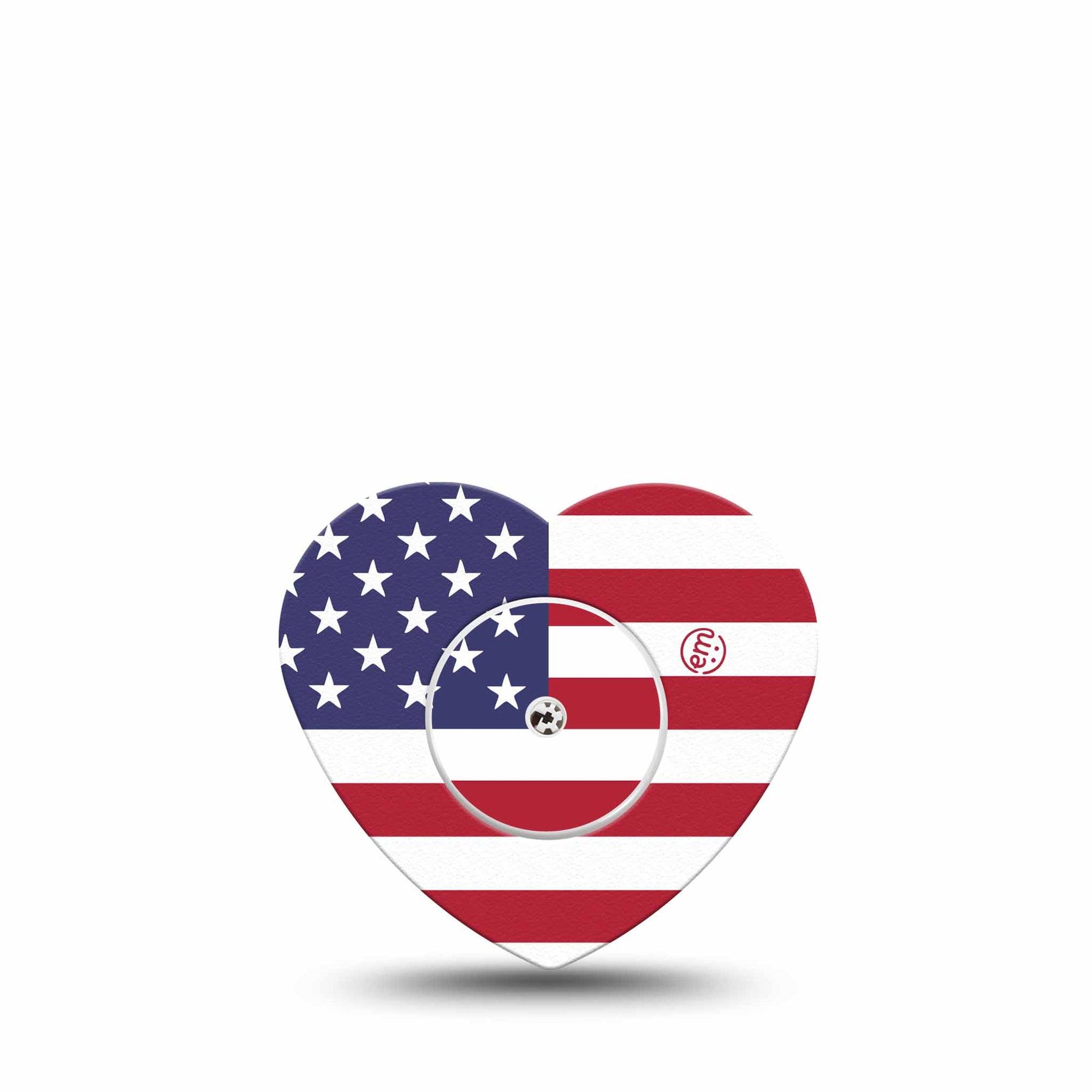 ExpressionMed U.S. Flag Freestyle Libre 2 and Libre 2 Plus Heart Shape Tape, Abbott Lingo, Single Tape and Single Sticker Symbol Freedom, Adhesive Patch CGM Design