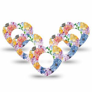 ExpressionMed Stylised Floral Freestyle Libre 2 Heart Shape 5-Pack Tape Floral Charm Overlay Patch CGM Design, Abbott Lingo