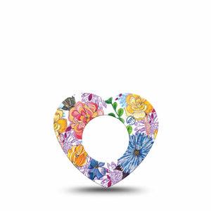 ExpressionMed Stylised Floral Freestyle Libre 2 Heart Shape Single Floral Charm Overlay Patch CGM Design, Abbott Lingo