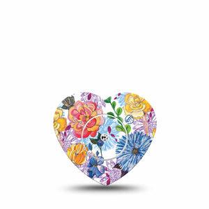 ExpressionMed Stylised Floral Freestyle Libre 2 Heart Shape Single Tape and Sticker Floral Charm Overlay Patch CGM Design, Abbott Lingo