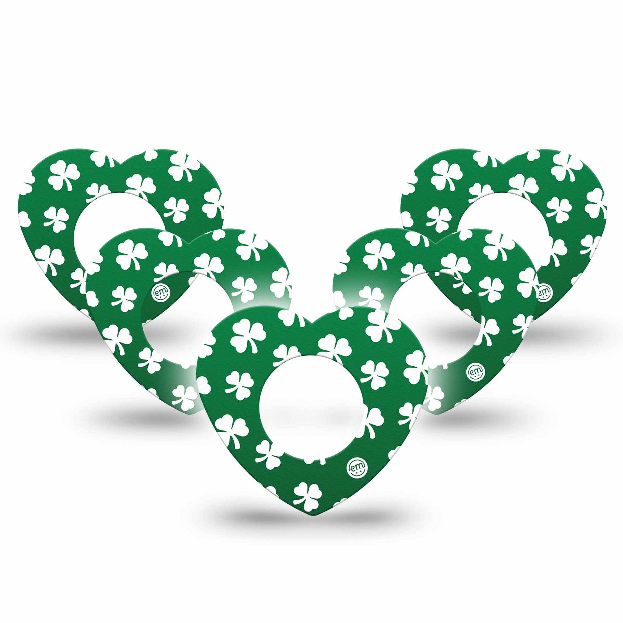 ExpressionMed Shamrock Freestyle Libre 2 and Libre 2 Plus Heart Shape Tape, Abbott Lingo,  5-Pack Tape Irish Leaves, Adhesive Patch CGM Design