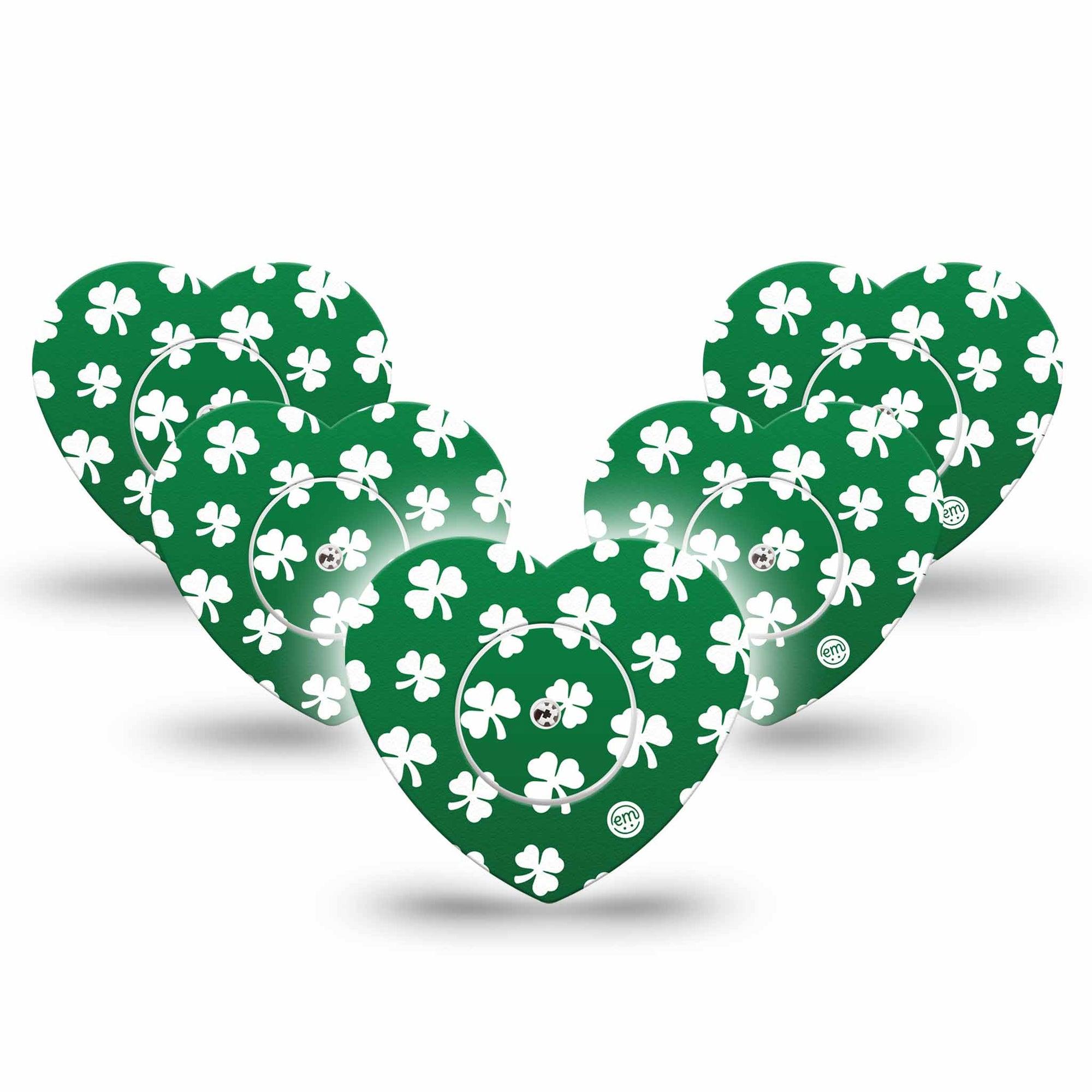 ExpressionMed Shamrock Freestyle Libre 2 and Libre 2 Plus Heart Shape Tape, Abbott Lingo,  5-Pack Tape and 5-Pack Sticker Irish Leaves, Adhesive Patch CGM Design