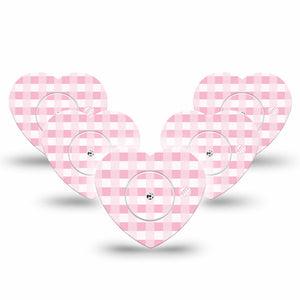 ExpressionMed Pink Gingham Freestyle Libre 2 and Libre 2 Plus Heart Shape Tape, Abbott Lingo,  5-Pack Tape & 5-Pack Sticker Pastel Check, Adhesive Patch CGM Design