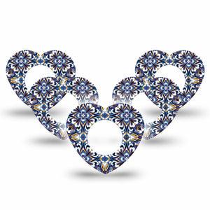 ExpressionMed Moroccan Tile Freestyle Libre 2 and Libre 2 Plus Heart Shape Tape, Abbott Lingo, 5-Pack Tape Ceramic Pattern, Adhesive Patch CGM Design