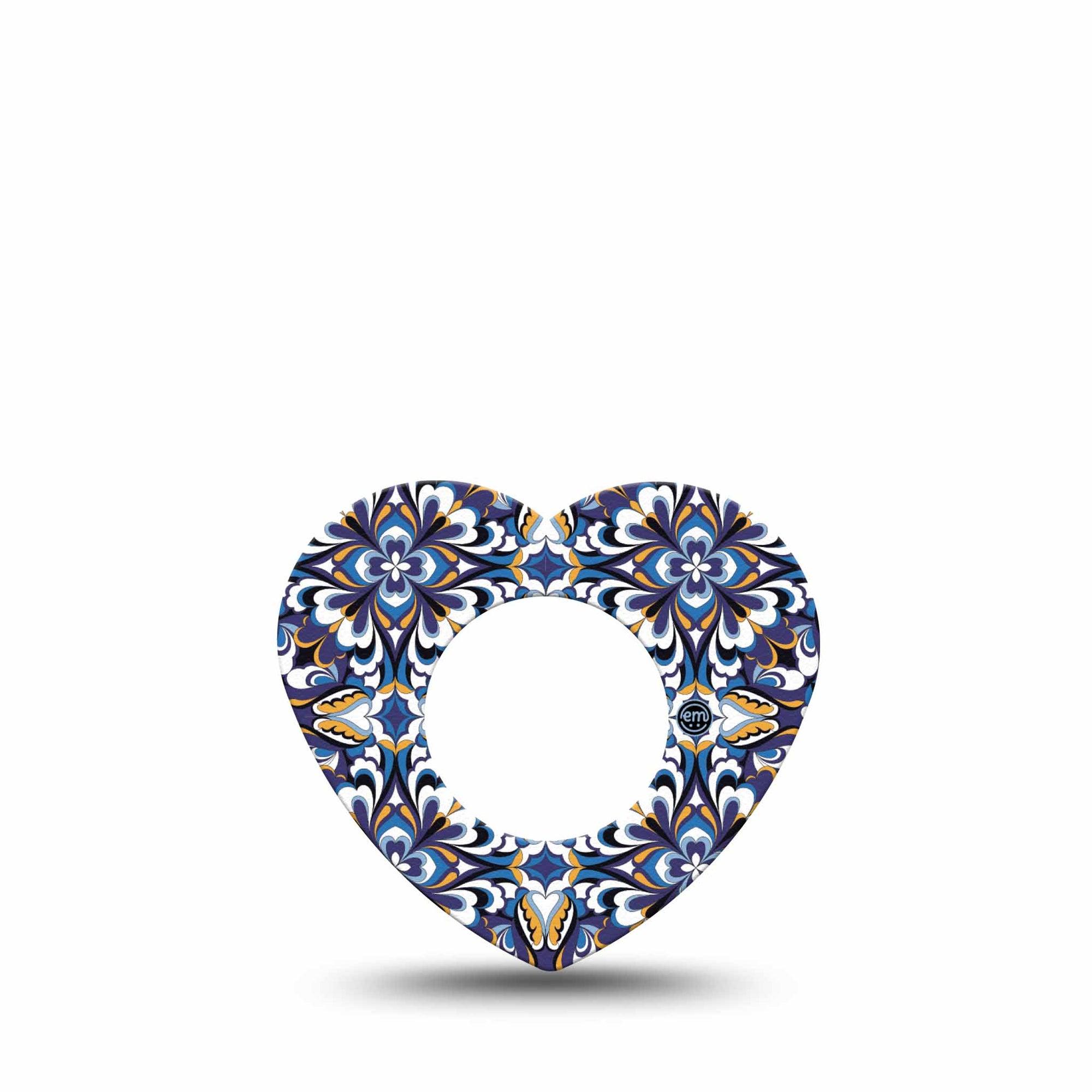 ExpressionMed Moroccan Tile Freestyle Libre 2 and Libre 2 Plus Heart Shape Tape, Abbott Lingo,  Single Tape Patterned Floor, Adhesive Patch CGM Design