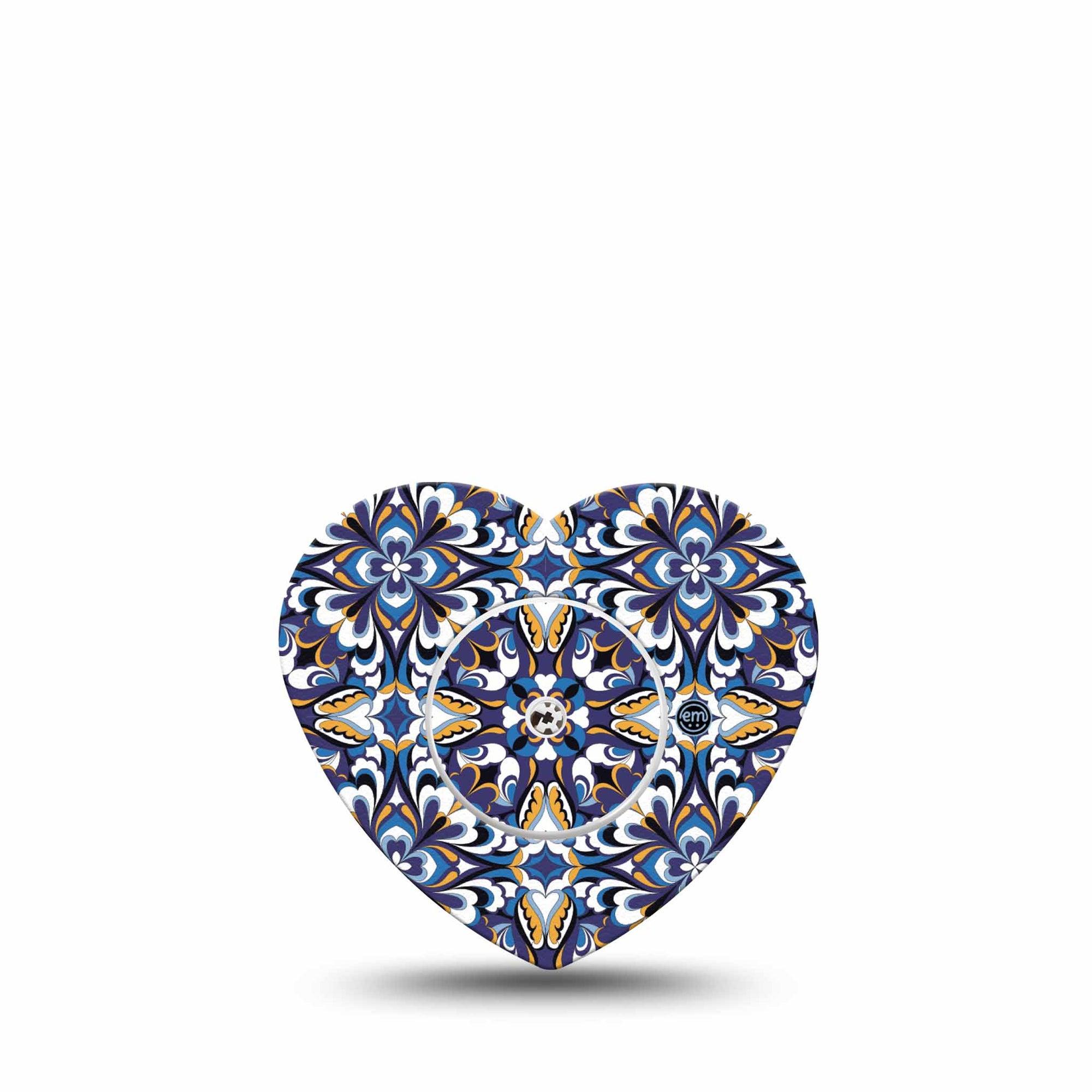 ExpressionMed Moroccan Tile Freestyle Libre 2 and Libre 2 Plus Heart Shape Tape, Abbott Lingo, Single Tape and Single Sticker Ceramic Pattern, Adhesive Patch CGM Design