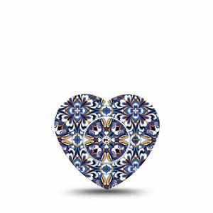 ExpressionMed Moroccan Tile Freestyle Libre 2 and Libre 2 Plus Heart Shape Tape, Abbott Lingo, Single Tape and Single Sticker Ceramic Pattern, Adhesive Patch CGM Design
