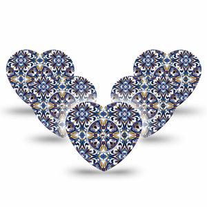 ExpressionMed Moroccan Tile Freestyle Libre 2 and Libre 2 Plus Heart Shape Tape, Abbott Lingo,  5-Pack Tape and 5-Pack Sticker Patterned Floor, Adhesive Patch CGM Design