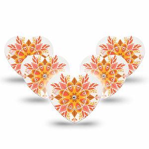ExpressionMed Psychedelic Mandala Freestyle Libre 2 and Libre 2 Plus Heart Shape Tape, Abbott Lingo, 5-Pack Tape and 5-Pack Sticker Vibrant Mandala Adhesive Patch CGM Design