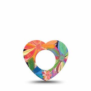 ExpressionMed Flower Song Freestyle Libre 2 Heart Shape Single Colorful Abstract by Etta Vee Overlay Patch CGM Design, Abbott Lingo