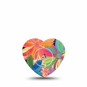 ExpressionMed Flower Song Freestyle Libre 2 Heart Shape Single Colorful Abstract by Etta Vee Overlay Patch CGM Design, Abbott Lingo with center sticker