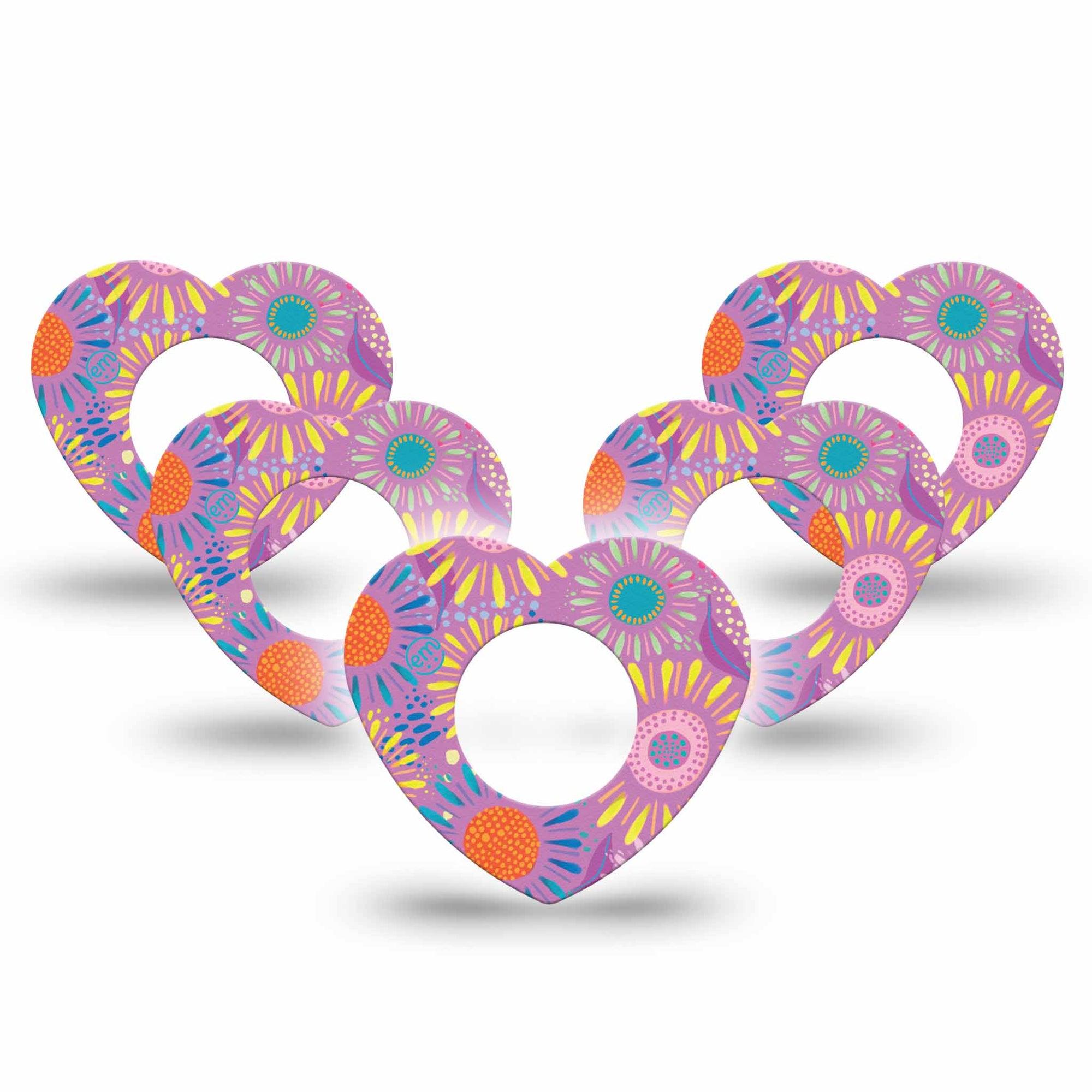 ExpressionMed Giant Daisies Freestyle Libre 2 Heart Shape 5-Pack Etta Vee Floral Artwork Overlay Patch CGM Design, Abbott Lingo
