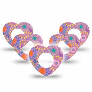 ExpressionMed Giant Daisies Freestyle Libre 2 Heart Shape 5-Pack Etta Vee Floral Artwork Overlay Patch CGM Design, Abbott Lingo