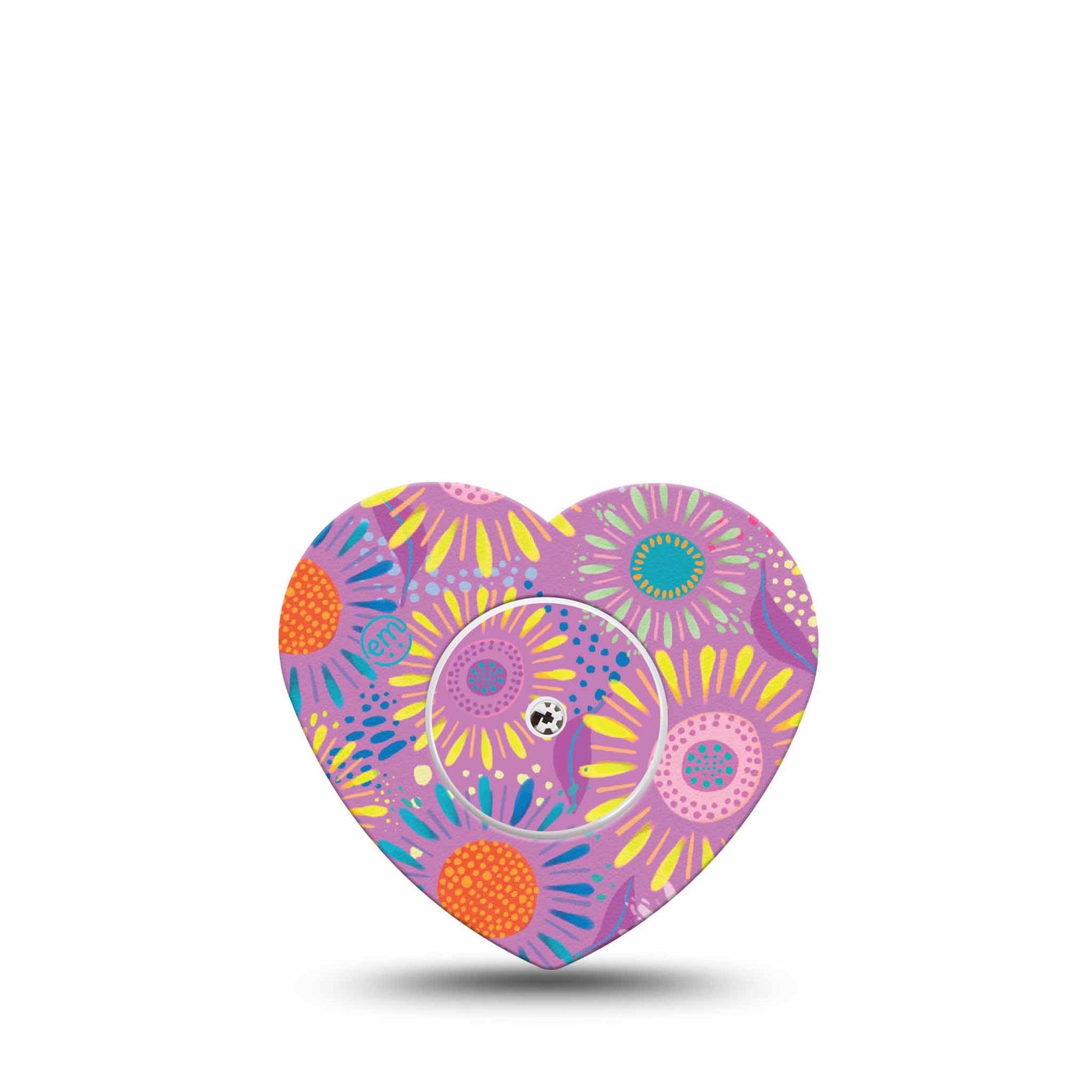 ExpressionMed Giant Daisies Freestyle Libre 2 Heart Shape Single Vibrant Etta Vee Design Overlay Patch CGM Design, Abbott Lingo with center sticker