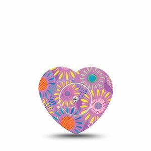 ExpressionMed Giant Daisies Freestyle Libre 2 Heart Shape Single Vibrant Etta Vee Design Overlay Patch CGM Design, Abbott Lingo with center sticker