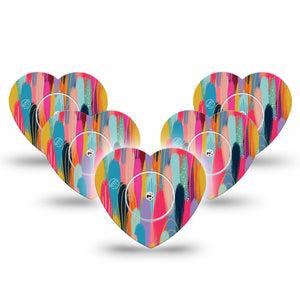 ExpressionMed Brush Strokes Freestyle Libre 2 Heart Shape 5-Pack  Overlay Patch CGM Design, Abbott Lingo with center stickers