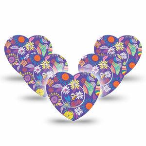 ExpressionMed Purple Flower Freestyle Libre 2 Heart Shape 5-Pack  Overlay Patch CGM Design, Abbott Lingo with center stickers