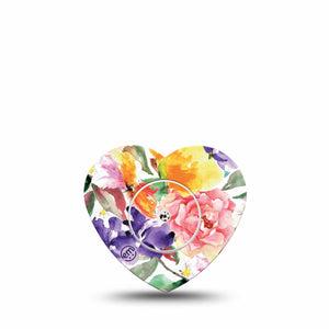 ExpressionMed Floral Art Freestyle Libre 2 Heart Shape Single wildflower motif Overlay Patch CGM Design, Abbott Lingo with center sticker