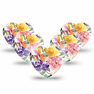 ExpressionMed Floral Art Freestyle Libre 2 Heart Shape 5-Pack Wildflower Motif, Overlay Patch CGM Design, Abbott Lingo with center stickers