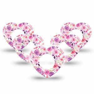 ExpressionMed Romantic Blooms Freestyle Libre 2 Heart Shape Tape 5-Pack Garden-inspired Overlay Patch CGM Design, Abbott Lingo