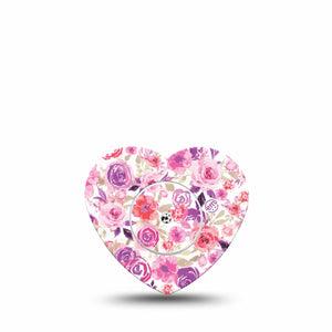 ExpressionMed Romantic Blooms Freestyle Libre 2 Heart Shape Tape Single Tape and Single Sticker Flower Design Overlay Patch CGM Design, Abbott Lingo