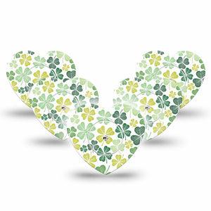 ExpressionMed Clover Pile Freestyle Libre 2 and Libre 2 Plus Heart Shape Tape, Abbott Lingo,  5-Pack Tape and 5-Pack Sticker Green Clover Leaves, Adhesive Patch CGM Design