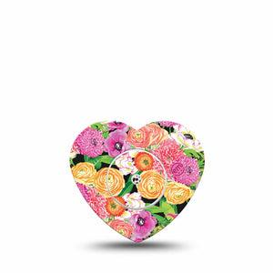 ExpressionMed Hand Painted Flowers Freestyle Libre 2 Heart Shape Tape, Abbott Lingo, Single Tape and Single Sticker Pink and Yellow Garden Florals Adhesive Patch CGM Design