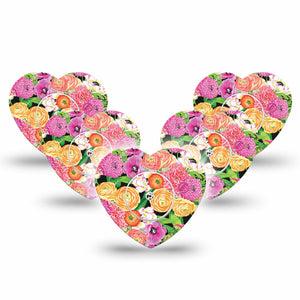 ExpressionMed Hand Painted Flowers Freestyle Libre 2 Heart Shape Tape, Abbott Lingo, 5-Pack Tape and 5-Pack Sticker Hand Drawn Flowers Adhesive Patch CGM Design