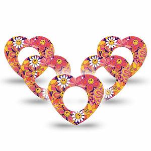 ExpressionMed Groovy Freestyle Libre 2 Heart Shape Tape, Abbott Lingo, 5-Pack orange pink smiley face daisies Overlay Patch CGM Design