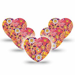 ExpressionMed Groovy Freestyle Libre 2 Heart Shape Tape, Abbott Lingo,  5-Pack Tape and 5-Pack Sticker Orange Pink Daisies Adhesive Patch CGM Design