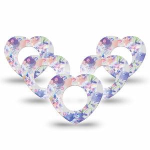 ExpressionMed Dreamy Blooms Freestyle Libre 2 Heart Shape Tape, Abbott Lingo, 5-Pack pastel blues purples Overlay Patch CGM Design