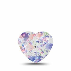 ExpressionMed Dreamy Blooms Freestyle Libre 2 Heart Shape Tape Single Tape and Single Sticker, Abbott Lingo, Cute Blue Flowers Overlay Patch CGM Design