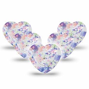 ExpressionMed Dreamy Blooms Freestyle Libre 2 Heart Shape Tape, Abbott Lingo, 5-Pack Tape and 5-Pack Sticker Cloud Like Florals Adhesive Patch CGM Design